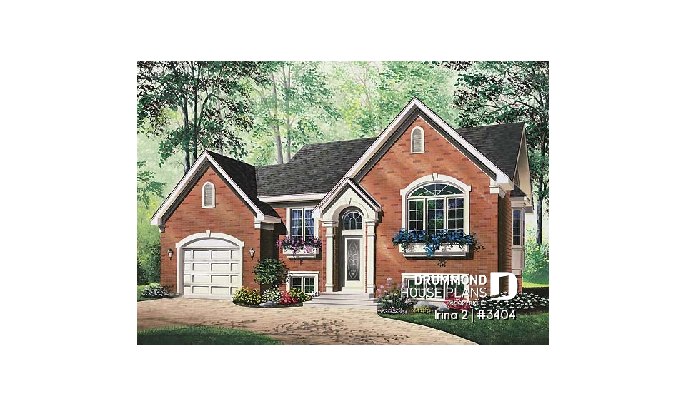 front - BASE MODEL - Spacious 2 bedroom one-storey house plan with garage - Irina 2