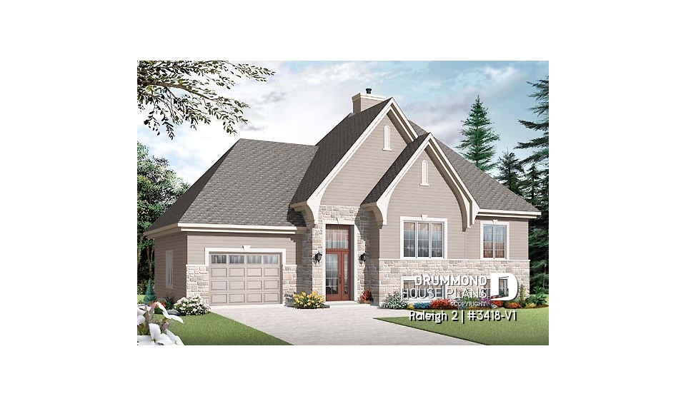 front - BASE MODEL - Split level country home, 2 to 4 bedrooms, 2 family rooms, central fireplace, ample storage, garage - Raleigh 2