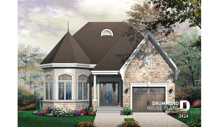 front - BASE MODEL - European style one storey house plan with sunken living room and pantry in kitchen - Levesque