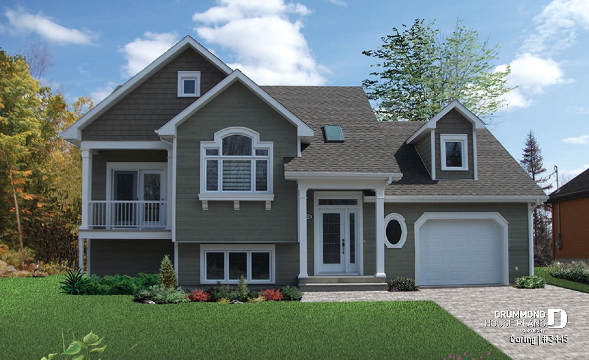 front - BASE MODEL - 3 bedroom split-entry floor plan with balcony, cathedral ceiling, garage and bonus space - Carling