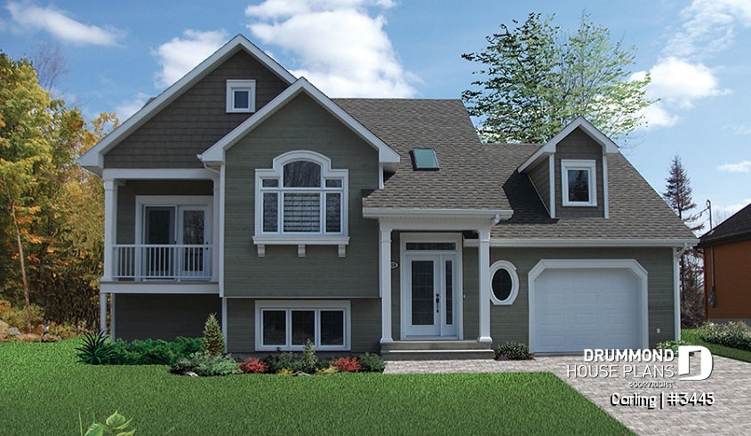 front - BASE MODEL - 3 bedroom split-entry floor plan with balcony, cathedral ceiling, garage and bonus space - Carling
