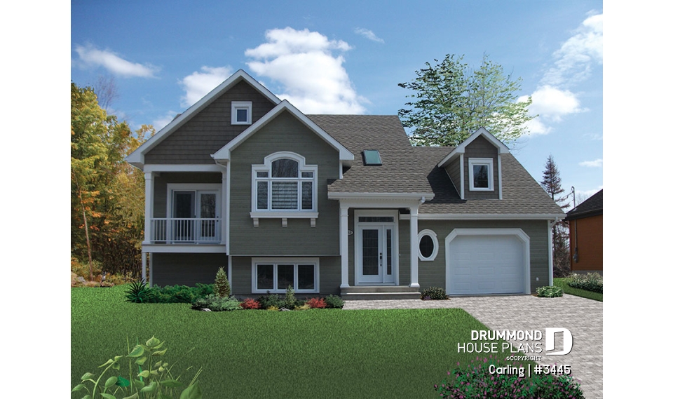 front - BASE MODEL - 3 bedroom split-entry floor plan with balcony, cathedral ceiling, garage and bonus space - Carling