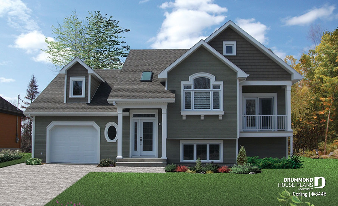 front - BASE MODEL - 3 bedroom split-entry floor plan with balcony, cathedral ceiling, garage and bonus space - Carling