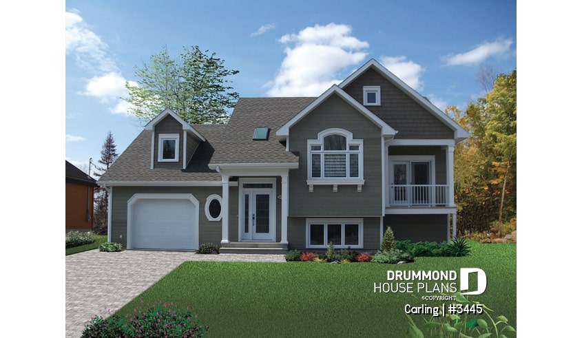 front - BASE MODEL - 3 bedroom split-entry floor plan with balcony, cathedral ceiling, garage and bonus space - Carling