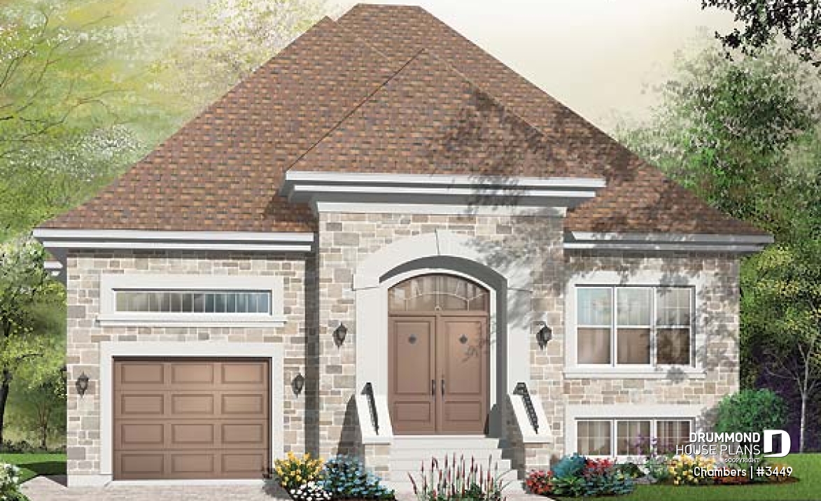 front - BASE MODEL - European 2 bedroom bungalow with central fireplace and garage - Chambers