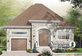 front - BASE MODEL - European 2 bedroom bungalow with central fireplace and garage - Chambers