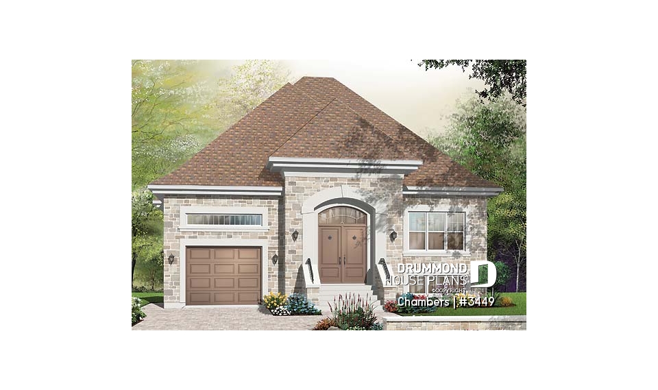 front - BASE MODEL - European 2 bedroom bungalow with central fireplace and garage - Chambers