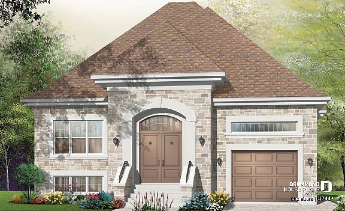 front - BASE MODEL - European 2 bedroom bungalow with central fireplace and garage - Chambers