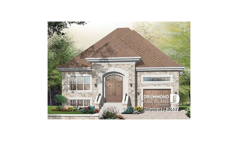 front - BASE MODEL - European 2 bedroom bungalow with central fireplace and garage - Chambers