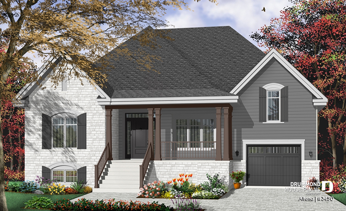 Color version 3 - Front - Comfortable 2 bedroom bungalow house plan with formal dining room, fireplace, garage &amp; bonus space - Altona