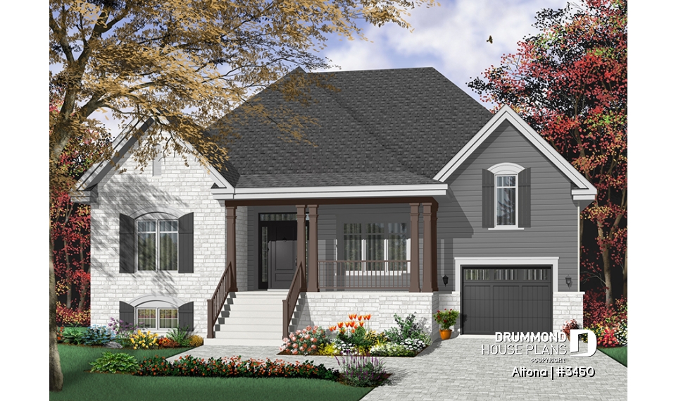 Color version 3 - Front - Comfortable 2 bedroom bungalow house plan with formal dining room, fireplace, garage &amp; bonus space - Altona