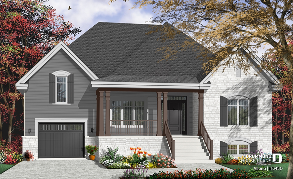 Color version 3 - Front - Comfortable 2 bedroom bungalow house plan with formal dining room, fireplace, garage &amp; bonus space - Altona