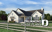 front - BASE MODEL - Large one-story modern farmhouse, master suite + 2 bedrooms, den, cathedral ceiling, garage - Pinewood