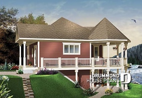 front - BASE MODEL - Wraparound porch, waterfront cottage house plan, master bedroom on main floor, open layout, walkout basement - The Trail Seeker 2