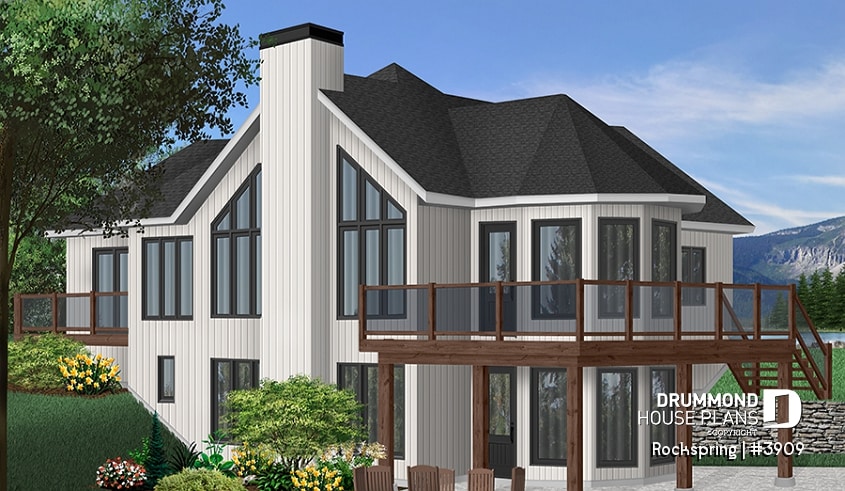 Rear view - BASE MODEL - Chalet house plan with 2 bedrooms, master bedroom with private balcony, lots of natural light - Rockspring