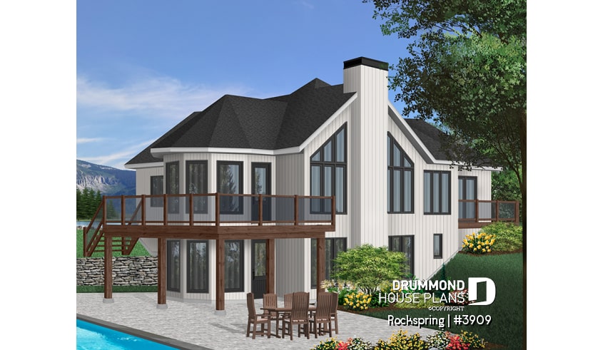 Rear view - BASE MODEL - Chalet house plan with 2 bedrooms, master bedroom with private balcony, lots of natural light - Rockspring