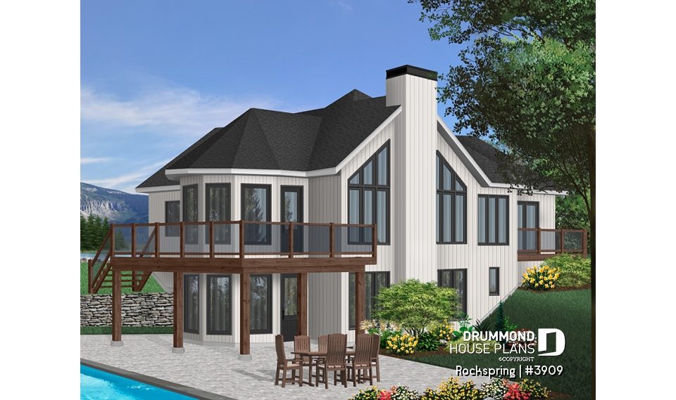 Rear view - BASE MODEL - Chalet house plan with 2 bedrooms, master bedroom with private balcony, lots of natural light - Rockspring