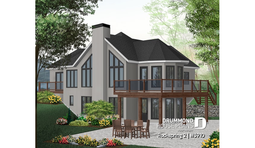 Rear view - BASE MODEL - Cottage style house plan with 2+ bedrooms, great open layout, garage, cathedral ceiling - Rockspring 2