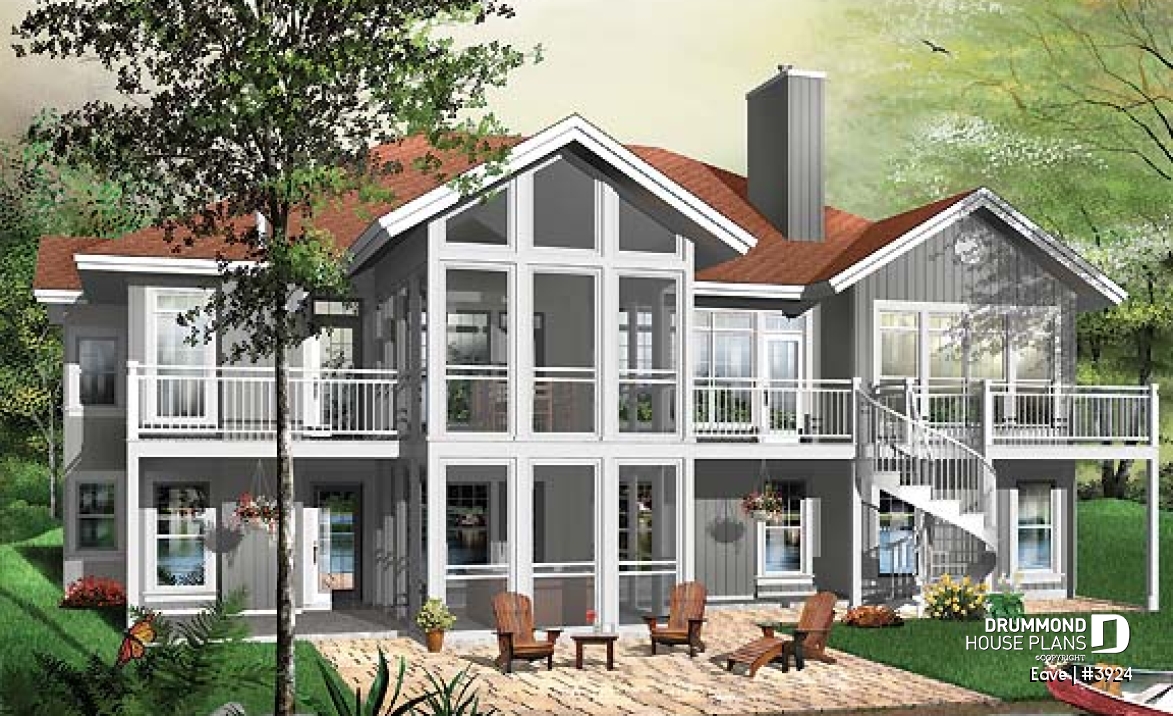 Rear view - BASE MODEL - 5 bedroom modern ranch, walkout basement, screened-in porch, basement for grand-parents - Eave