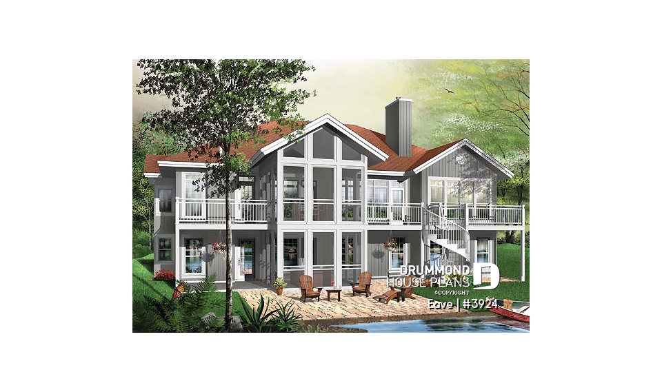 Rear view - BASE MODEL - 5 bedroom modern ranch, walkout basement, screened-in porch, basement for grand-parents - Eave