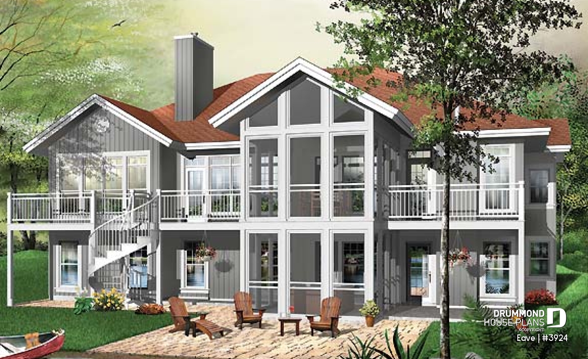 Rear view - BASE MODEL - 5 bedroom modern ranch, walkout basement, screened-in porch, basement for grand-parents - Eave
