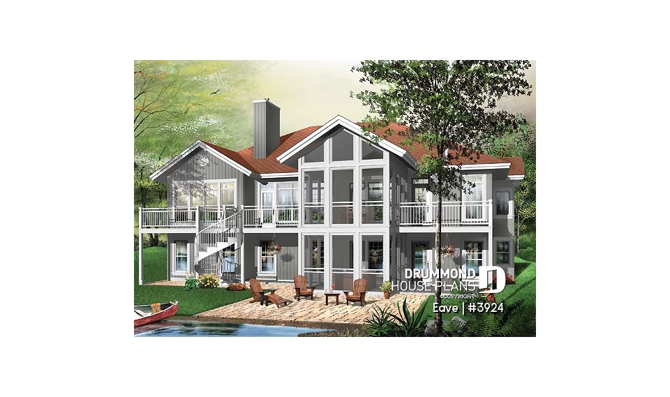 Rear view - BASE MODEL - 5 bedroom modern ranch, walkout basement, screened-in porch, basement for grand-parents - Eave