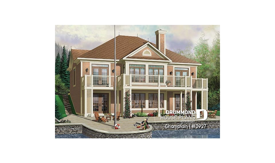 Rear view - BASE MODEL - Great Country Lake cottage, 9' ceiling, open floor plan, large kitchen island, unfinished walkout basement - Champlain