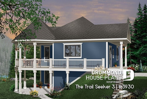 front - BASE MODEL - Cottage house plan, 3 bedrooms, 2 bathrooms, 2 family rooms, large covered wraparound deck - The Trail Seeker 3
