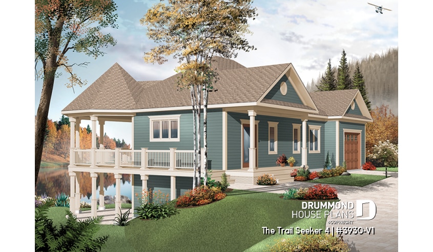 front - BASE MODEL - Cottage house plan, large terrace, 3 bedrooms, 2 living rooms, master suite on main level, open floor plan - The Trail Seeker 4
