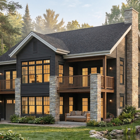 Rear view - BASE MODEL - Walkout Basement Ranch House Plan, 2 to 4 bedrooms and large patio - Gordon