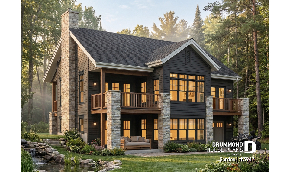 Rear view - BASE MODEL - Walkout Basement Ranch House Plan, 2 to 4 bedrooms and large patio - Gordon