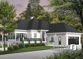 front - BASE MODEL - One-storey cottage home plan, finished walkout basement, master suite on main, screened-in porch + terrace - The Gallagher 3