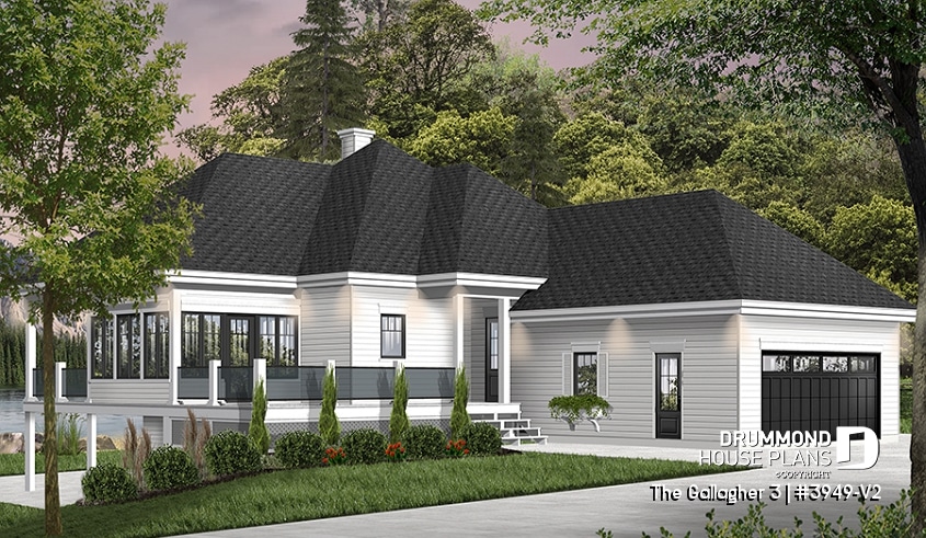 front - BASE MODEL - One-storey cottage home plan, finished walkout basement, master suite on main, screened-in porch + terrace - The Gallagher 3