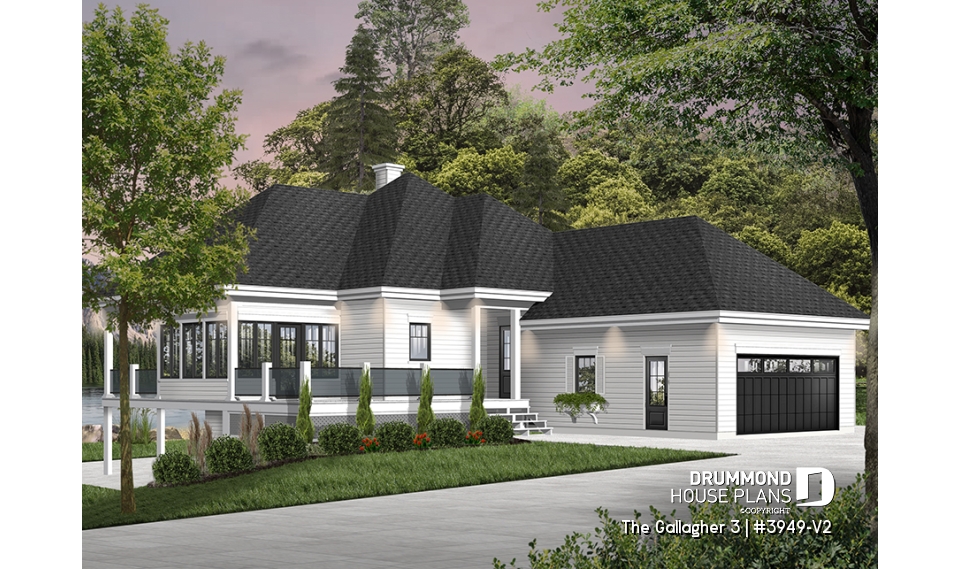 front - BASE MODEL - One-storey cottage home plan, finished walkout basement, master suite on main, screened-in porch + terrace - The Gallagher 3