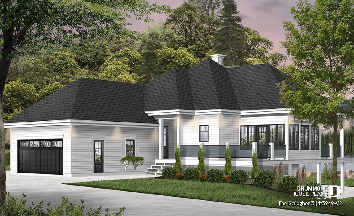 front - BASE MODEL - One-storey cottage home plan, finished walkout basement, master suite on main, screened-in porch + terrace - The Gallagher 3
