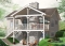 Rear view - BASE MODEL - Affordable simple northwest style lakefront home plan, 1 to 3+ bedrooms, 2 living , 2 fireplaces, covered deck - Leslie