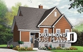 front - BASE MODEL - Ski chalet house plan with 2 living rooms, 1 to 3 bedrooms and a fireplace, affordable - Hearthside