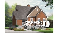 front - BASE MODEL - Ski chalet house plan with 2 living rooms, 1 to 4 bedrooms and a fireplace, affordable - Hearthside