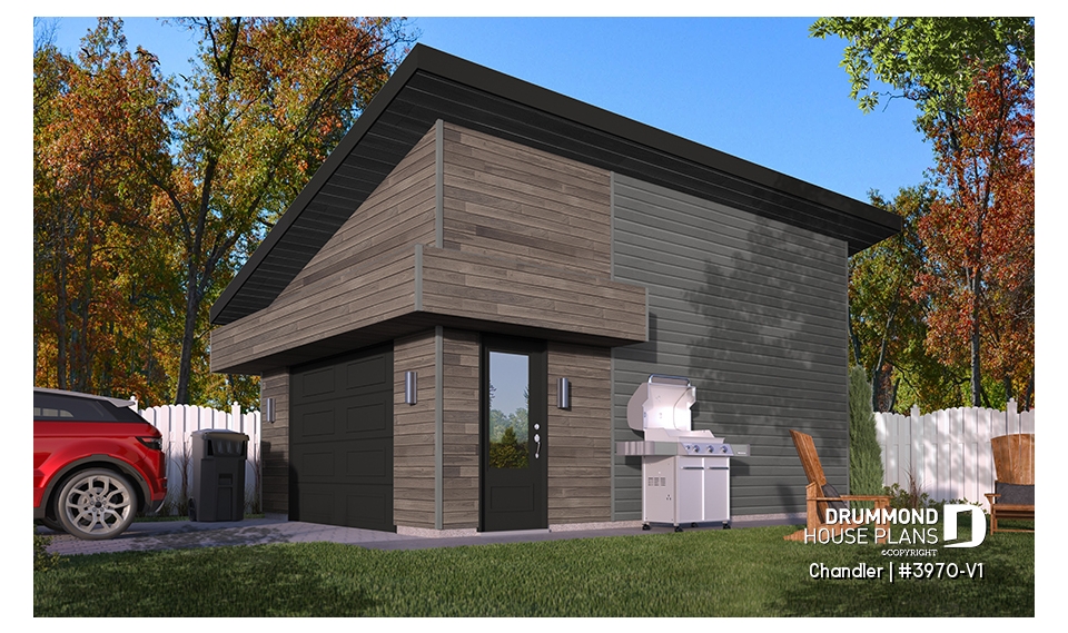 front - BASE MODEL - One-car garage plan, perfect match for modern, contemporary or rustic style home design, 9' ceiling - Chandler