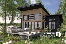 Rear view - BASE MODEL - Small modern cottage plan, 2 bedrooms, ideal waterfront layout, nice master bedroom, open concept - Riviera