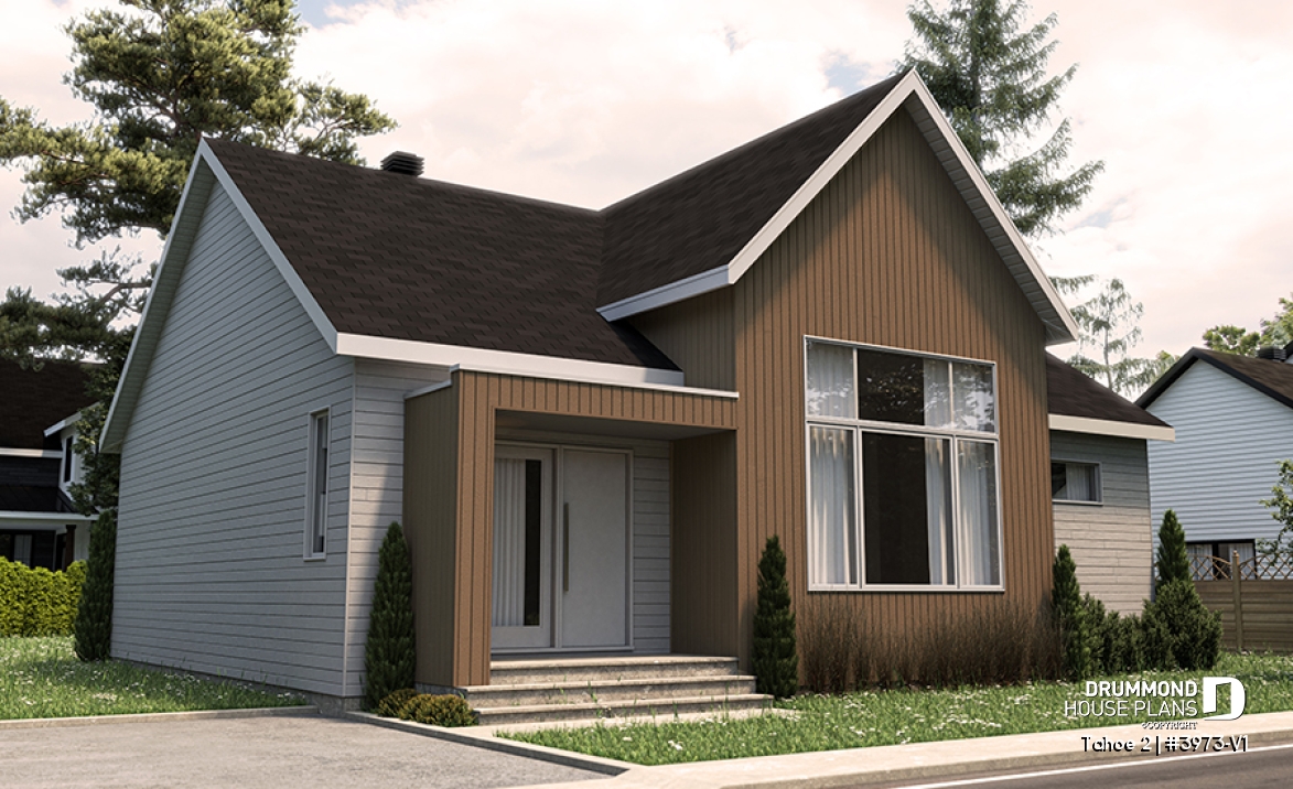 front - BASE MODEL - Scandinavian one-storey house plan, 2 bedrooms, large kitchen, open concept, mudroom, pantry - Tahoe 2