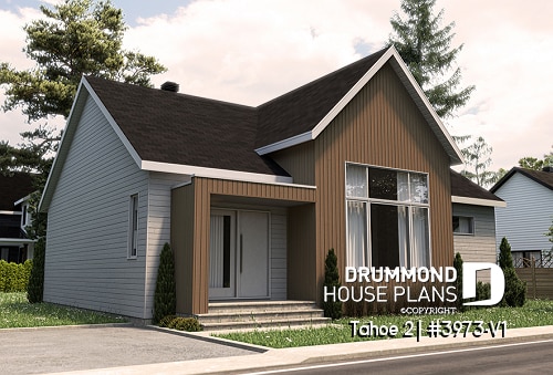 front - BASE MODEL - Scandinavian one-storey house plan, 2 bedrooms, large kitchen, open concept, mudroom, pantry - Tahoe 2