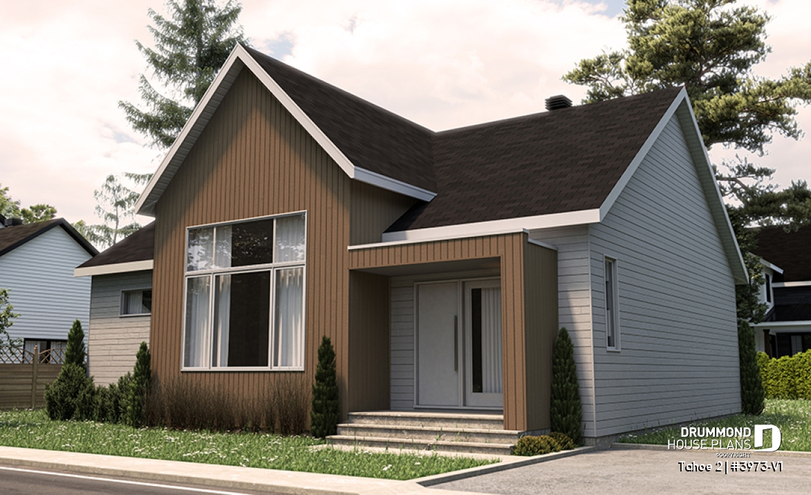 front - BASE MODEL - Scandinavian one-storey house plan, 2 bedrooms, large kitchen, open concept, mudroom, pantry - Tahoe 2