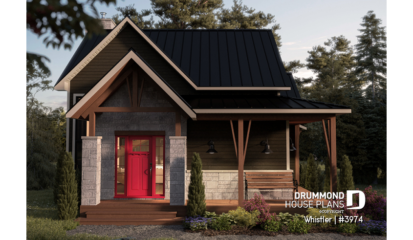 front - BASE MODEL - House plan with loft bedroom (total of 3 beds), open floor plan, fireplace and more - Whistler