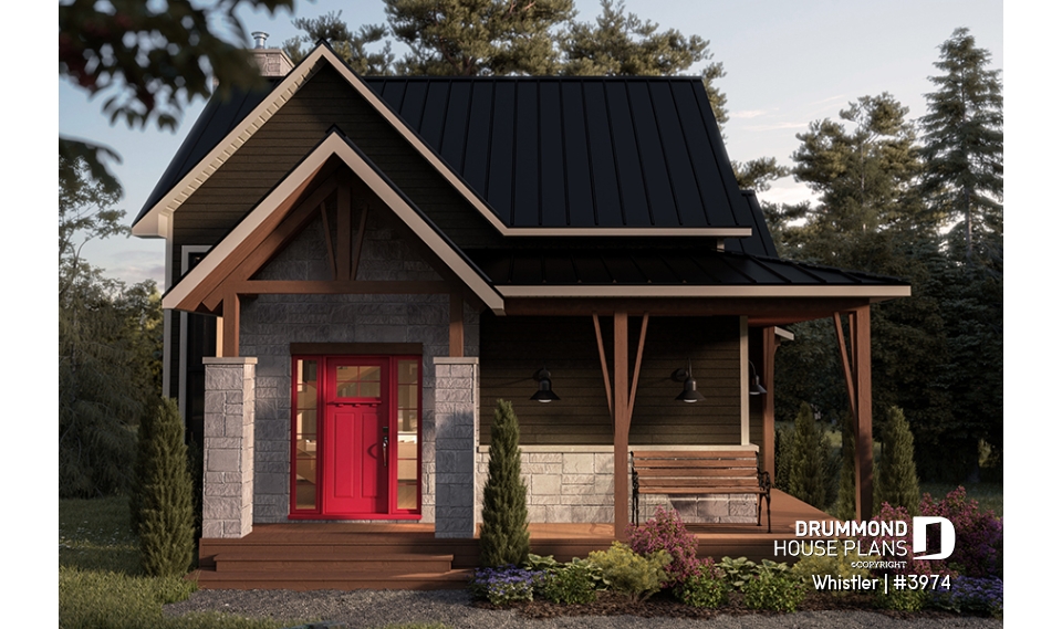 front - BASE MODEL - House plan with loft bedroom (total of 3 beds), open floor plan, fireplace and more - Whistler