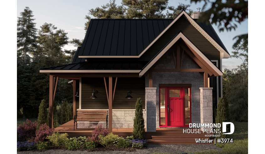 front - BASE MODEL - House plan with loft bedroom (total of 3 beds), open floor plan, fireplace and more - Whistler