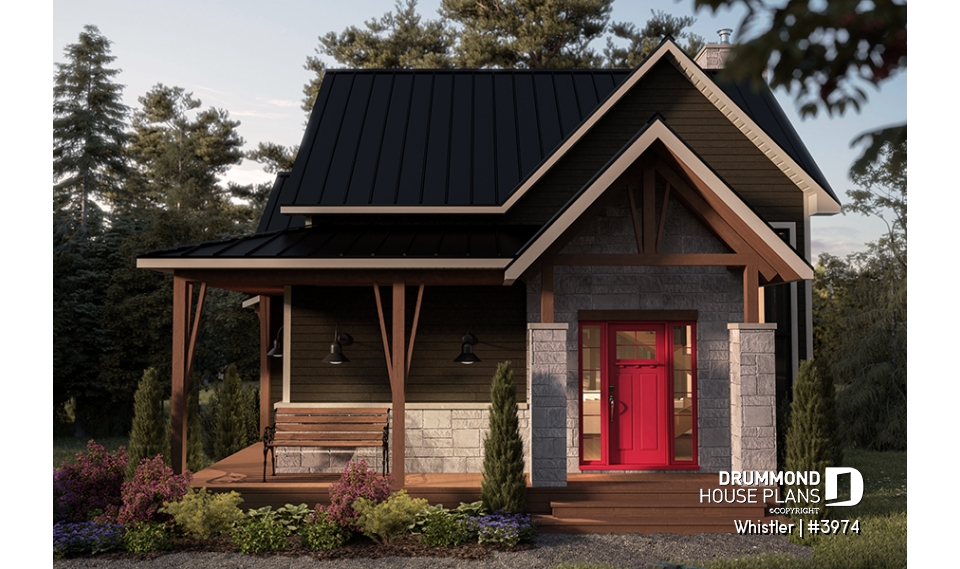 front - BASE MODEL - House plan with loft bedroom (total of 3 beds), open floor plan, fireplace and more - Whistler