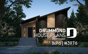 front - BASE MODEL - Small modern one-storey home with finished basement for a total of 4 bedrooms, 2 family rooms and 2.5 baths - Boho