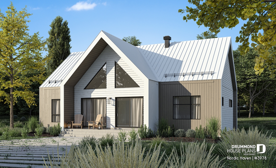 Rear view - BASE MODEL - Scandinavian House Design Nordic Haven – 1,329 Sq.Ft., Open Living, Cathedral Ceilings, Covered Deck - Nordic Haven
