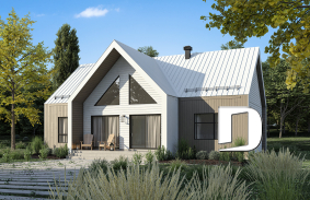 Rear view - BASE MODEL - Scandinavian House Design Nordic Haven – 1,329 Sq.Ft., Open Living, Cathedral Ceilings, Covered Deck - Nordic Haven